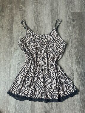 Victoria's Secret Black and Cream Zebra Print Lace Trim Slip Chemise